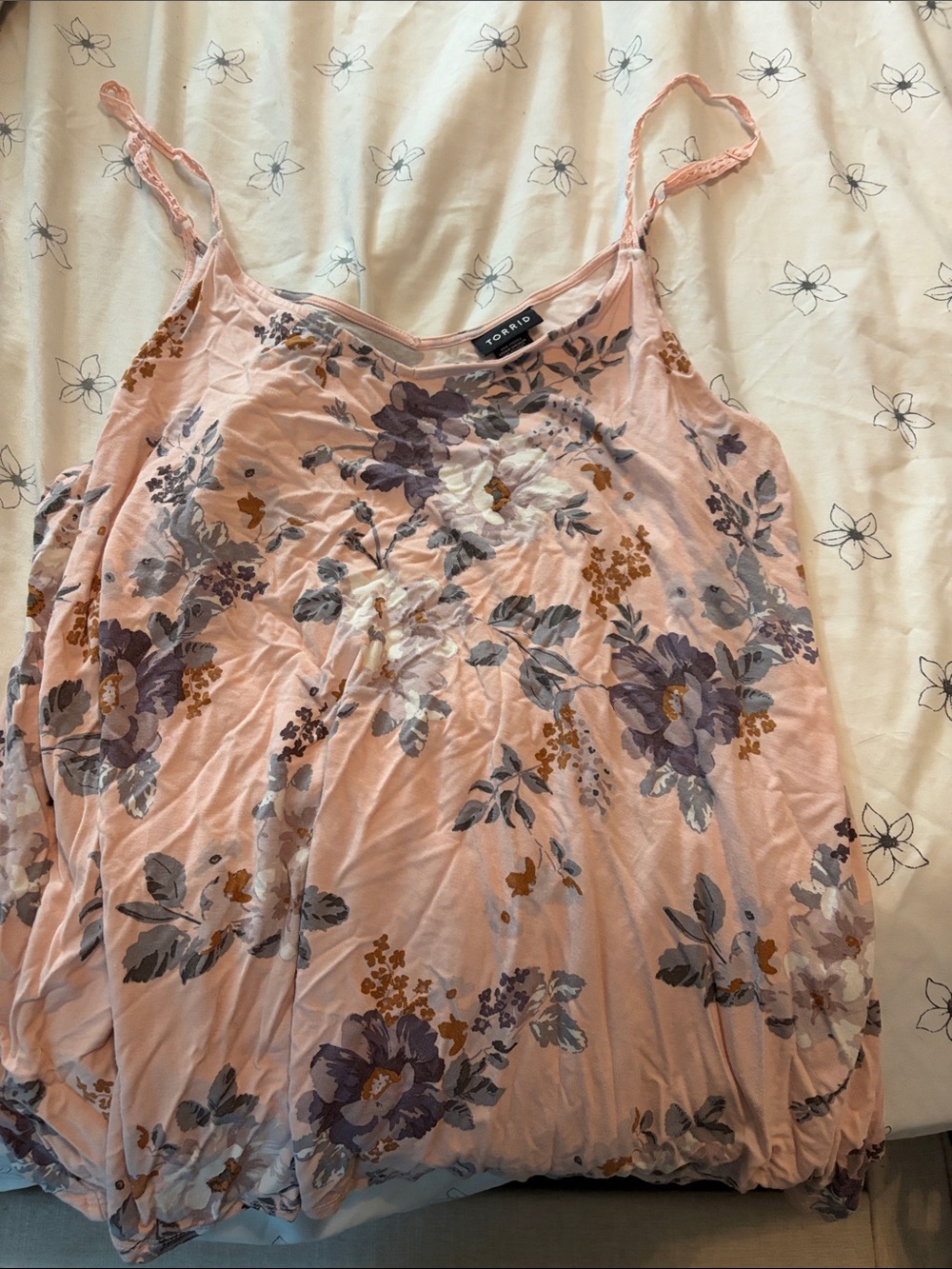 torrid blush pink floral camisole with purple and brown accents